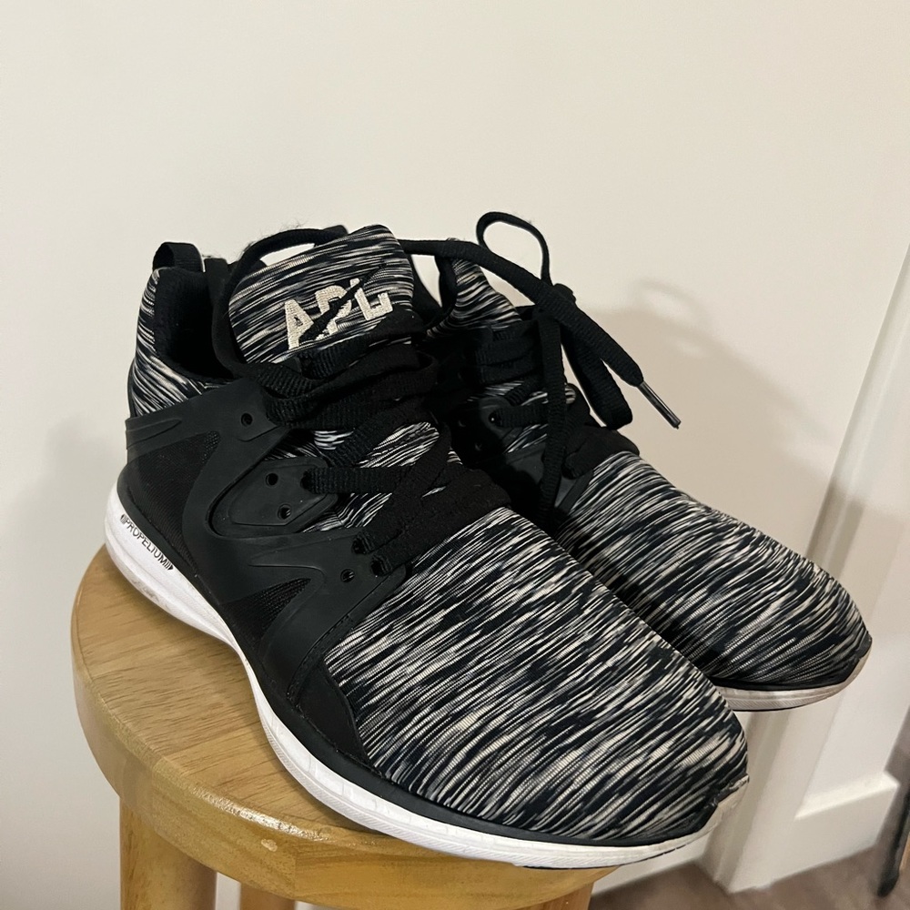 APL running shoes. 7.5 black, grey and white